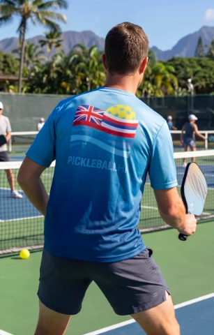 Hawaii Pickleball Court Shirt, Tropical Island Athletic Tee, UV DryFit Performance